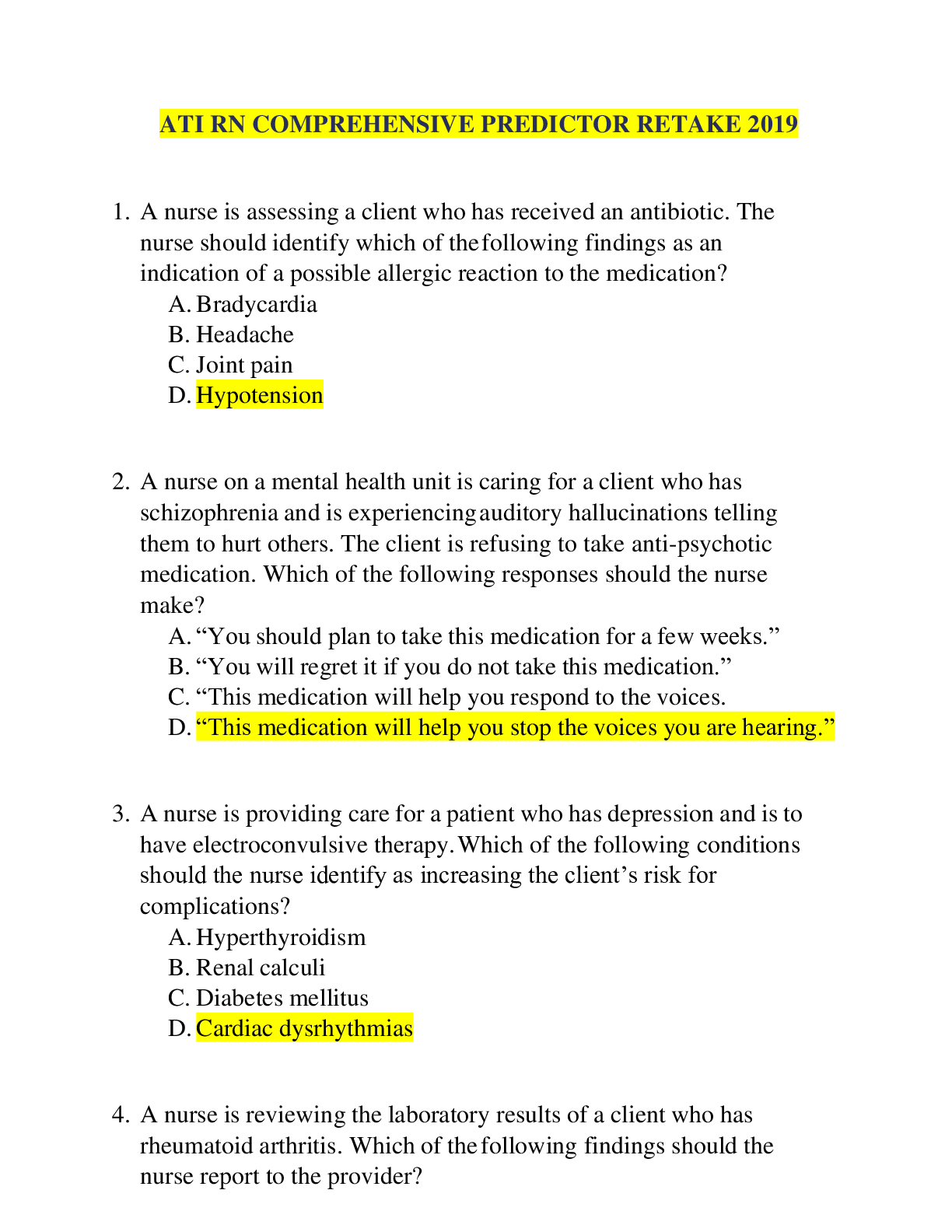 Preview image for ATI RN COMPREHENSIVE PREDICTOR RETAKE 2019 ( A GRADE)